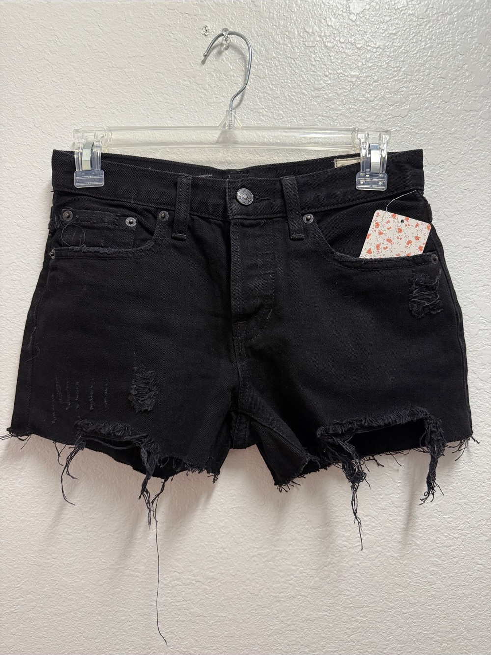 Free People Black Distressed Denim Cutoff Shorts